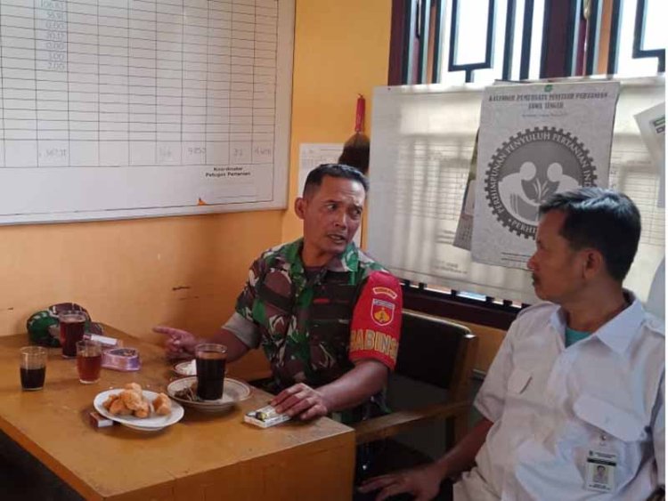 Babinsa Koramil 04/Karangkobar Melaksanakan Komsos Dengan Badan Penyuluh Pertanian Karangkobar