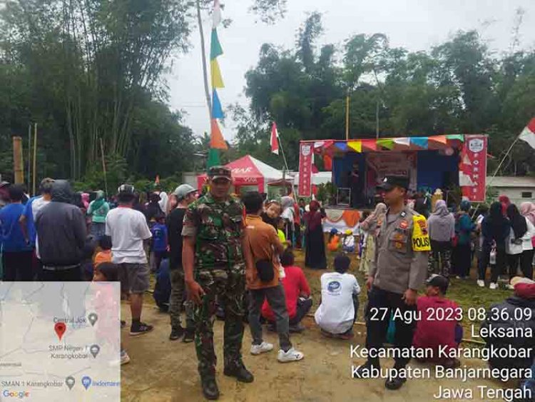 Babinsa Bersama Bhabinkamtibmas Karangkobar  Laksanakan Pam Jalan Santai Meriahkan HUT Kemerdekaan RI Ke 78