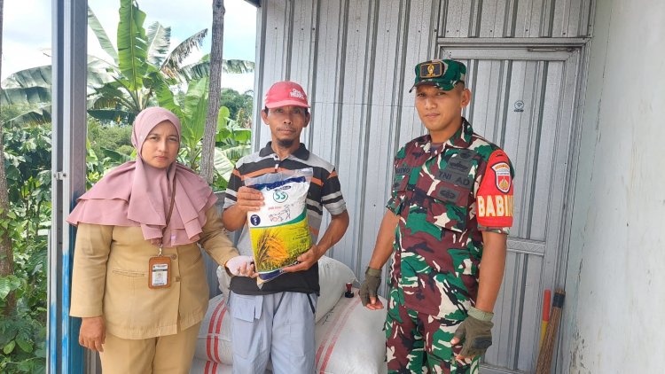 Sukseskan Ketahanan Pangan Babinsa Karangkobar Dampingi Penyaluran Bibit Padi Inpari 32