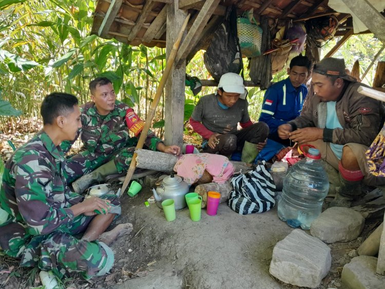 Penuh Keakraban Babinsa Koramil 04/Karangkobar Jalin Komsos Dengan Petani Padi Di Wilayah